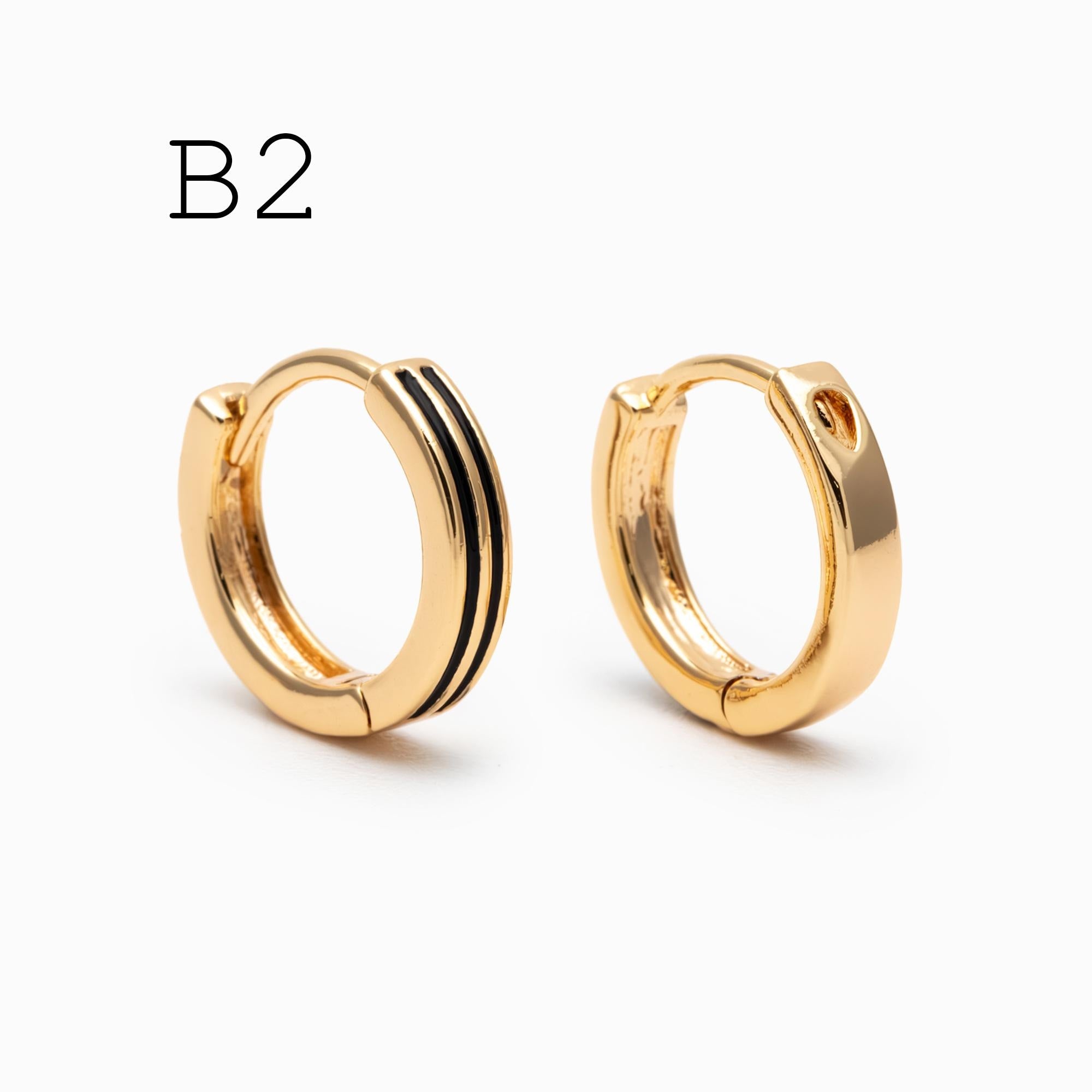 4pcs Enamel Hoop Earrings, 18K Gold plated Brass, Minimalist Circle Huggies (GB-3717)